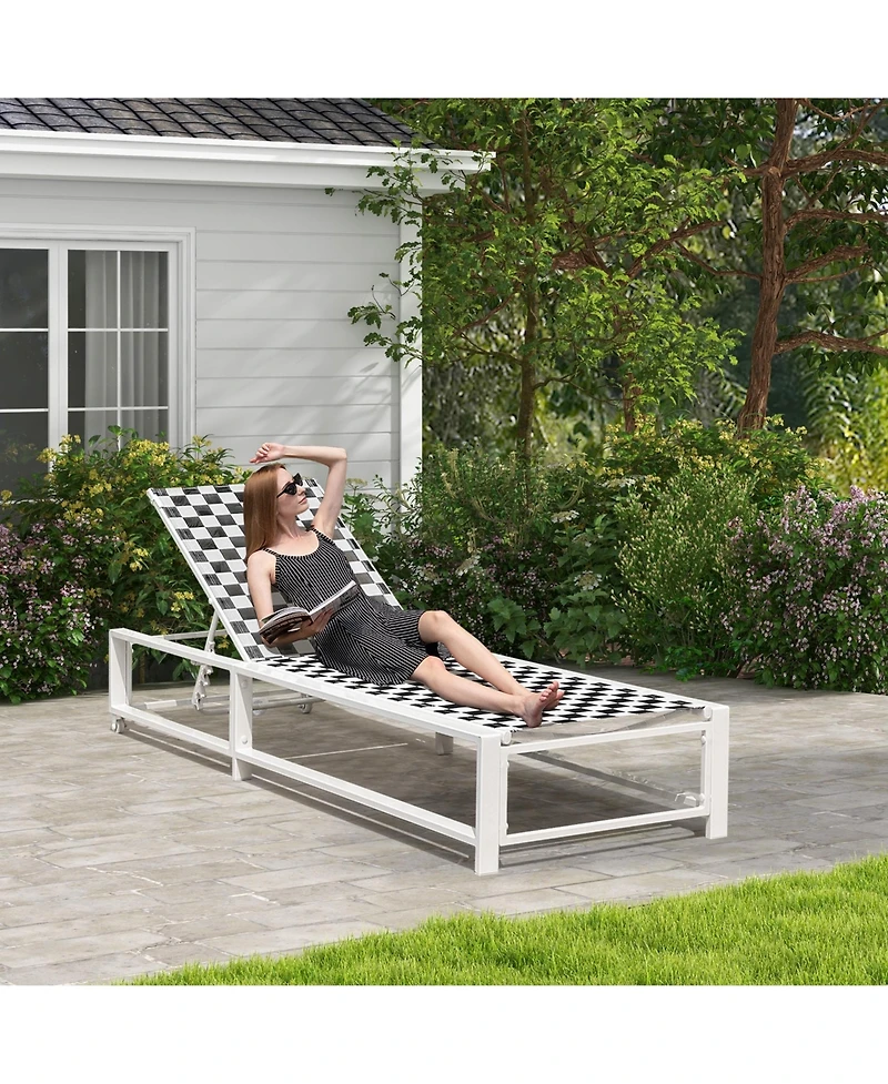 Costway Patio Lounge Chair Chaise Adjustable Reclining Chair Garden Deck Wheel