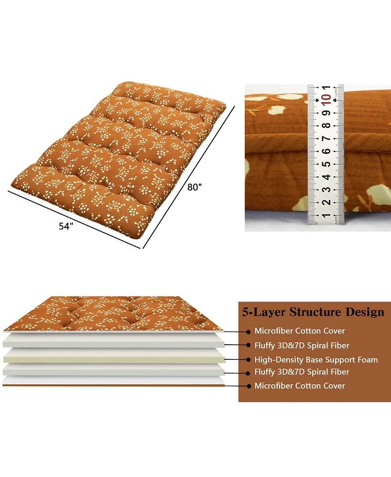 Caromio Futon Mattress Full Size, Floral Print Floor Mattress Pad Portable Dorm Sleeping Pad, 54"x 80"
