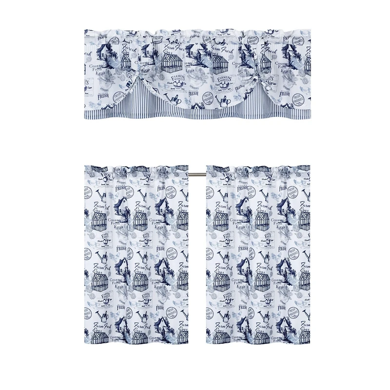 Kate Aurora Rooster Toile Complete 3 Pc Cafe Kitchen Curtain Tier And Valance Set