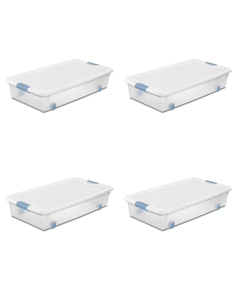 Sterilite 56 Quart Latching Stackable Wheeled Storage Container w/ Lid, (4 Pack)