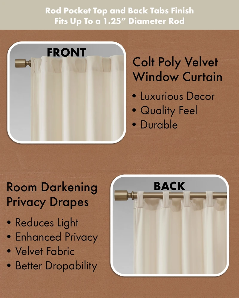 Colt Room Darkening Velvet Curtain Panel Pair, 37"W x 63"L
