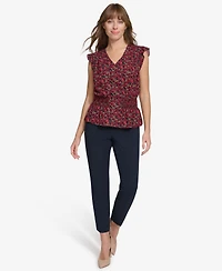 Tommy Hilfiger Women's Printed Smocked Cap-Sleeve Top
