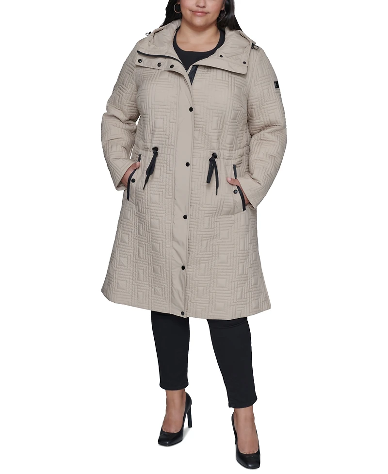 Karl Lagerfeld Paris Plus Size Hooded Quilted Anorak Coat, Created for Macy's