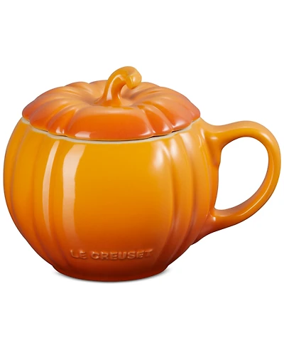 Le Creuset Stoneware Pumpkin Mug with Lid, 14 oz., Persimmon