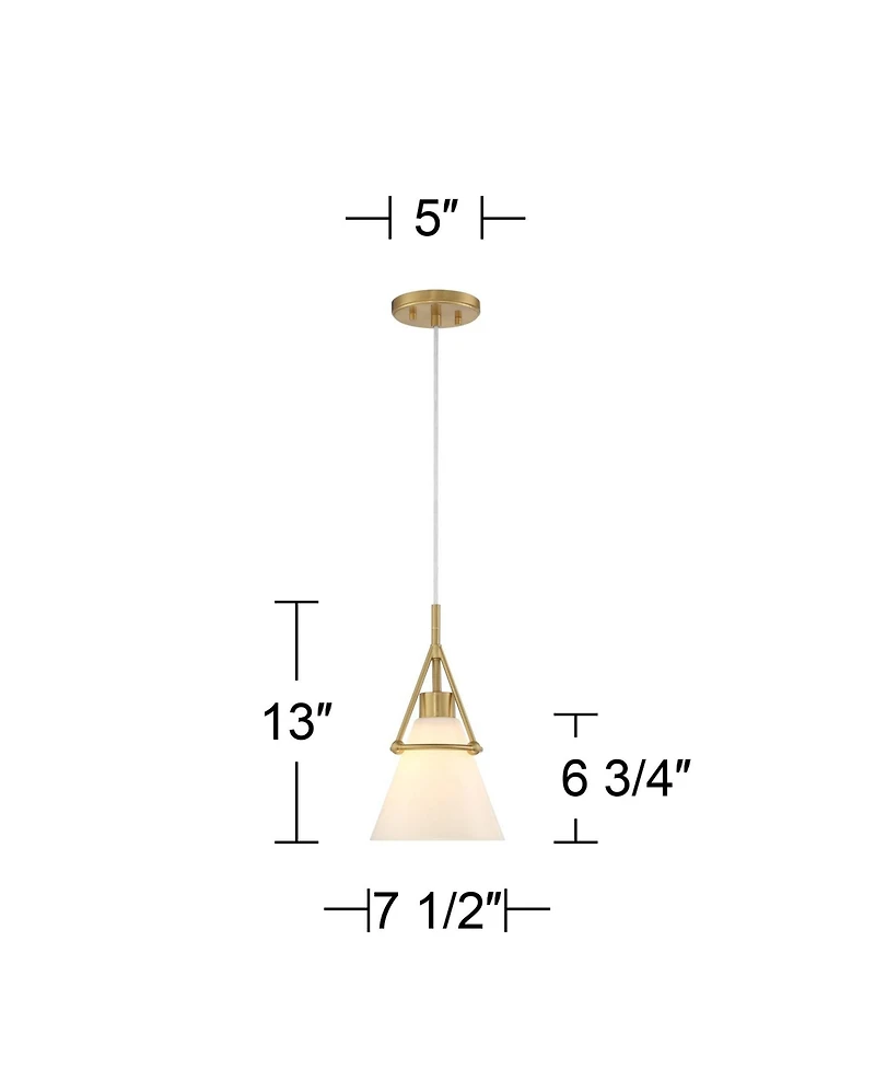Cashmere Gold Metal Mini Pendant Light 7 1/2" Wide Modern Frosted White Glass Cone Shade Fixture for Dining Room House Bedroom Kitchen Island Hal