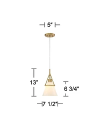 Cashmere Gold Metal Mini Pendant Light 7 1/2" Wide Modern Frosted White Glass Cone Shade Fixture for Dining Room House Bedroom Kitchen Island Hal