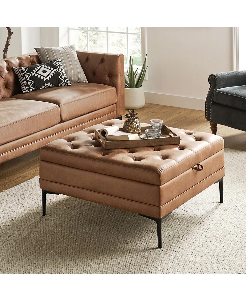 Traditional Geoffrev Lift Top Shelved Storage Cocktail Ottoman