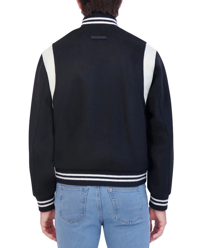 Hudson Men's Varsity Jacket with Faux Leather Trim