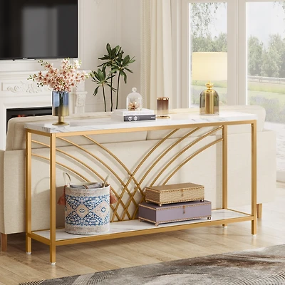 Tribesigns 70.9 inch Extra Long Console Table, Faux Marble Entryway Table with 2 Tier Storage Shelf, Narrow Sofa Table Behind Couch, Modern Hallway Ac