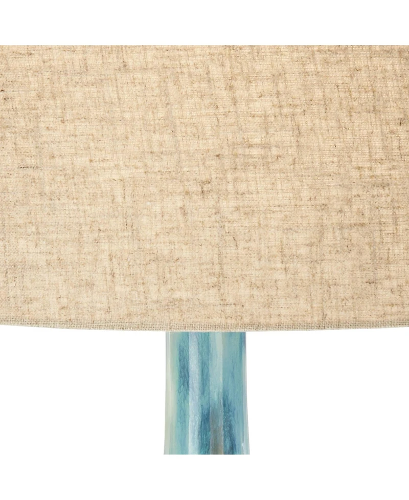 Kenya Modern Tropical Table Lamp with Dimmer 29 1/2" Tall Blue Green Glaze Ceramic Beige Linen Drum Shade for Bedroom Living Room House Home Beds