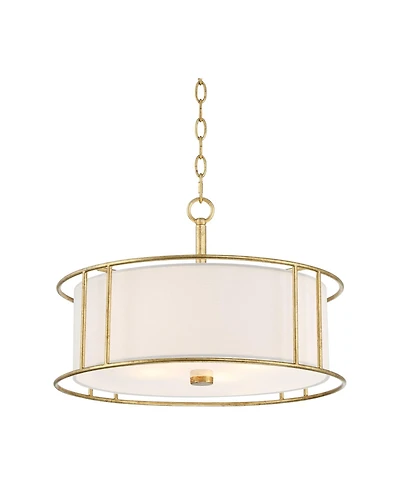 Kahna Painted Gold Pendant Chandelier 20" Wide Modern Metal Cage Frosted Tempered Round Glass Shade 4-Light Fixture for Dining Room House Foyer Kitche