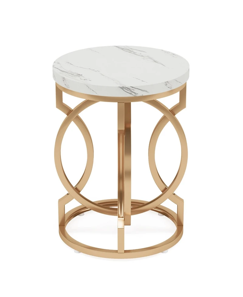 Tribesigns Round End Table, Multifunctional Accent Table Small Side Table for Living Room, Modern White Gold Nightstand with Faux Marble Tabletop, Bed