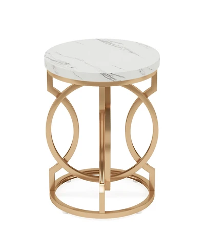 Tribesigns Round End Table, Multifunctional Accent Table Small Side Table for Living Room, Modern White Gold Nightstand with Faux Marble Tabletop, Bed