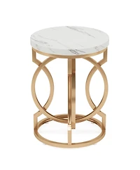Tribesigns Round End Table, Multifunctional Accent Table Small Side Table for Living Room, Modern White Gold Nightstand with Faux Marble Tabletop, Bed