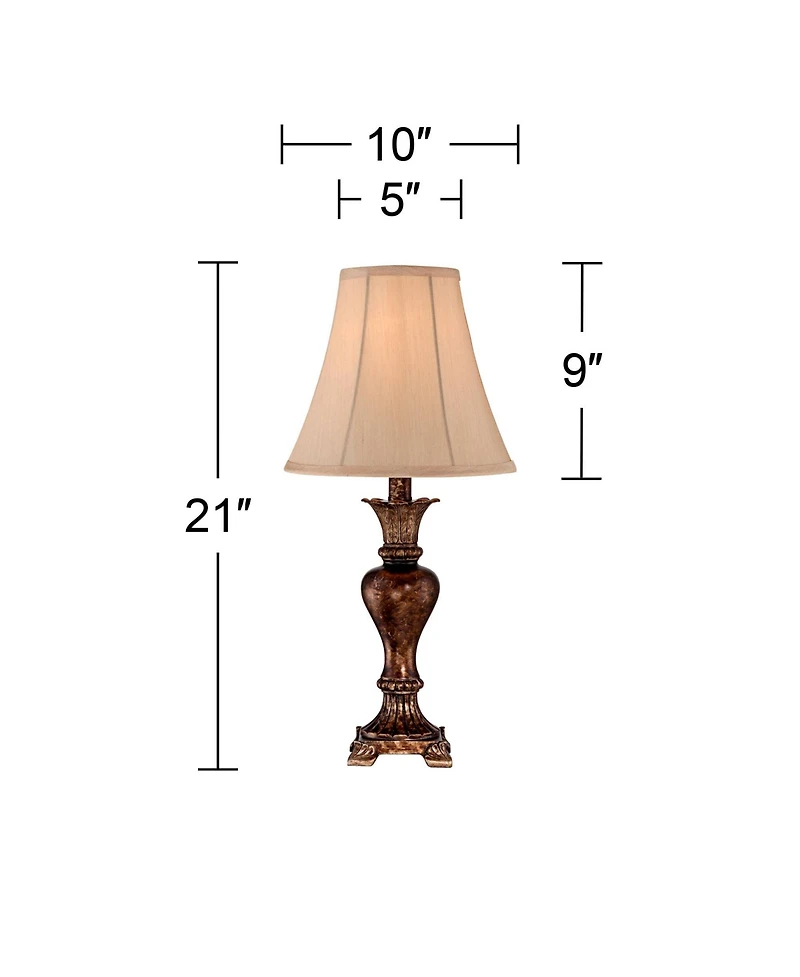 Regency Hill Xavier Traditional Accent Table Lamp 21" High Warm Bronze Urn Footed Base Natural Tone Bell Shade for Bedroom Living Room Bedside Of