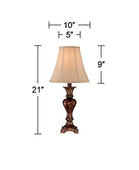 Regency Hill Xavier Traditional Accent Table Lamp 21" High Warm Bronze Urn Footed Base Natural Tone Bell Shade for Bedroom Living Room Bedside Of