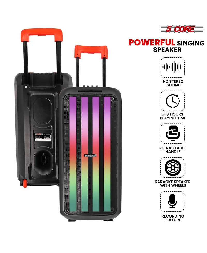 5 Core Bluetooth Speaker Karaoke Machine 8 Inch 2 Way Speaker Portable Pa System w Dj Light - Plb 8X2 2MIC