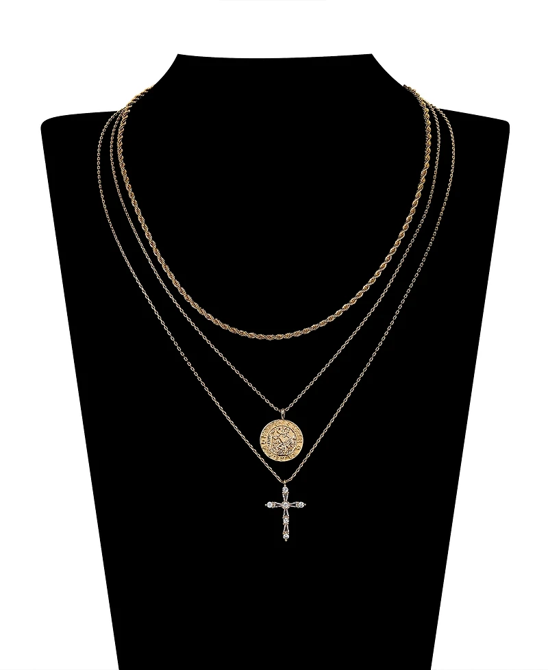 Unwritten Cubic Zirconia Saint Christopher Cross Layered Pendant Necklace Set