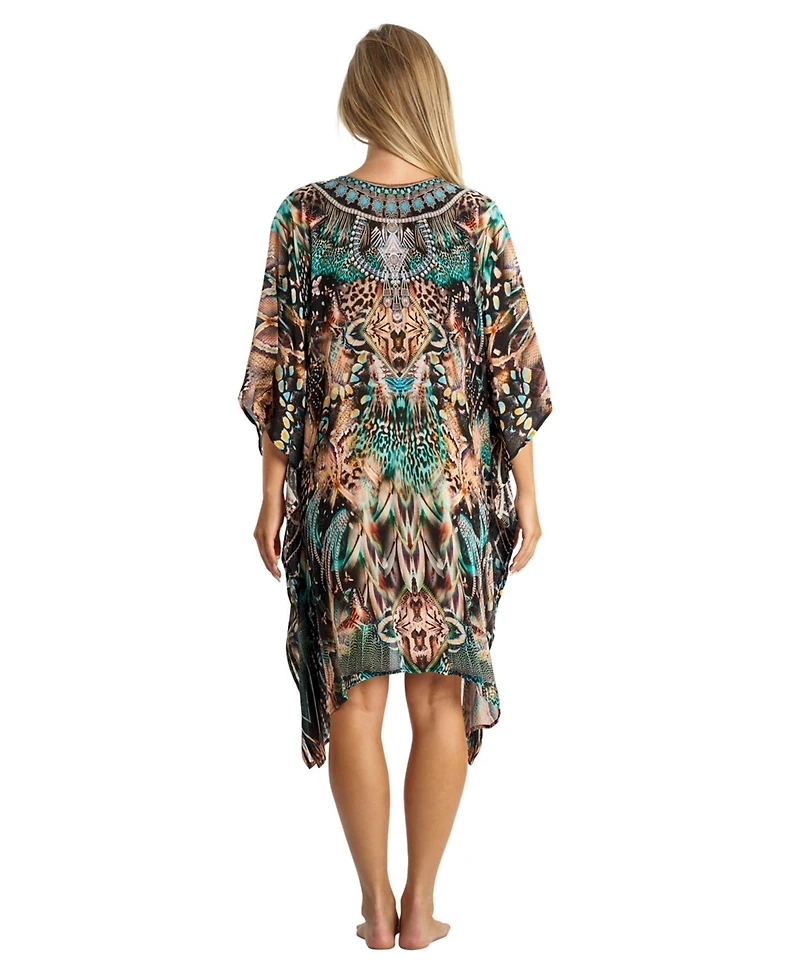 La Moda Clothing Women's V-neck Short Kaftan Dress