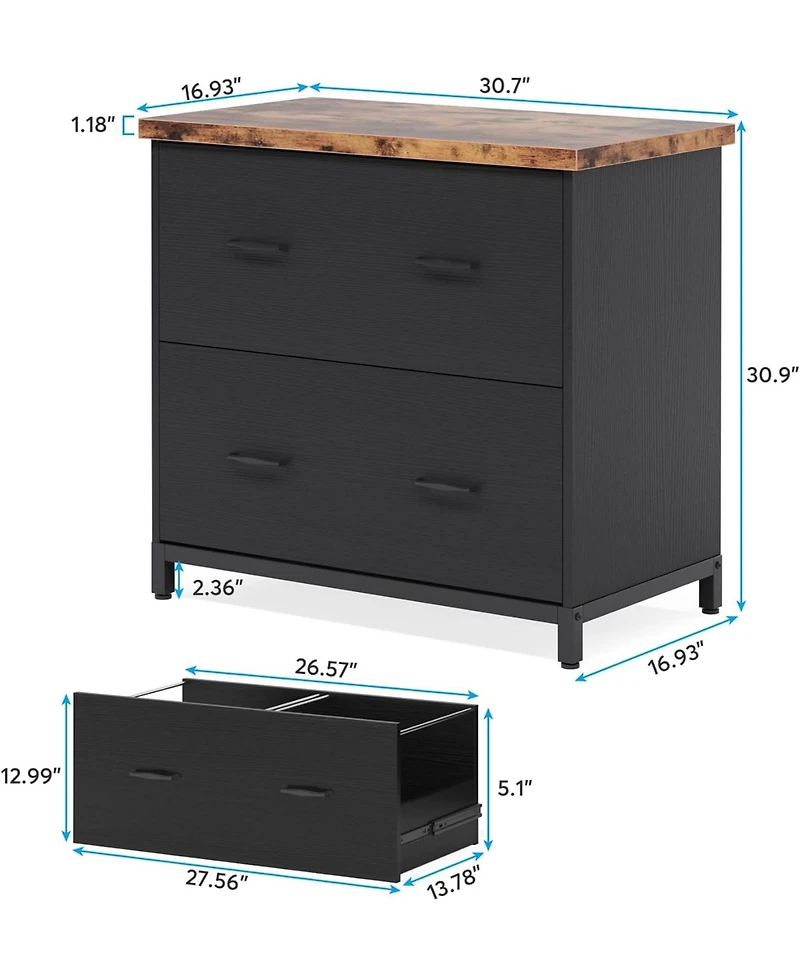 Tribesigns 2-Drawer File Cabinet, Wood Lateral Filing Cabinet, Home Office File Cabinet for A4, Letter Size