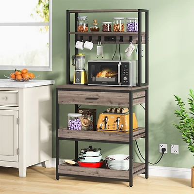 Tribesigns Bakers Rack with Power Outlets, 5-Tier Kitchen Storage Shelf, Microwave Oven Stand with Drawer, 65”H Coffee Bar Table, Kitchen Rack