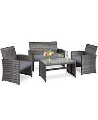 Slickblue 4 Pcs Patio Rattan Furniture Set Top Sofa With Glass Table