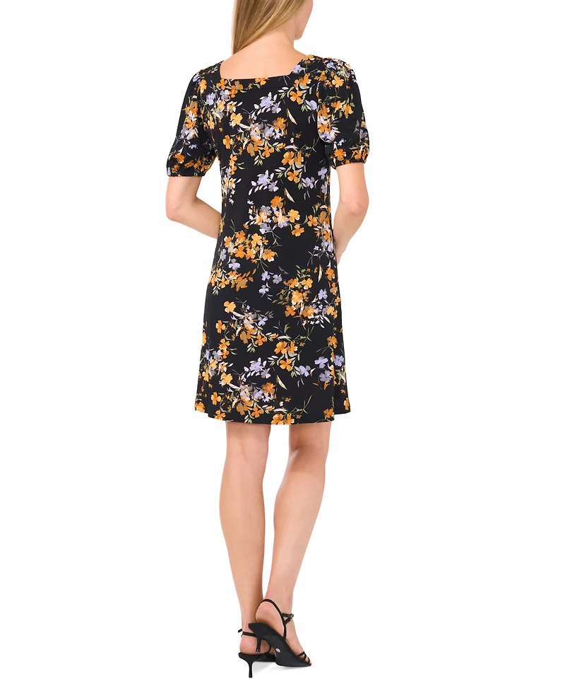 CeCe Women's Floral Puff-Sleeve Square-Neck Knit Dress