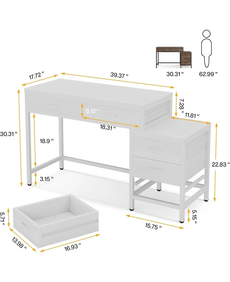 Tribesigns Vanity Desk with 5 Drawers, Makeup Vanity Table Dressing Table with Side 3-Drawer Chest, Make Up Vanities for Women, Girls (Without Mirror)