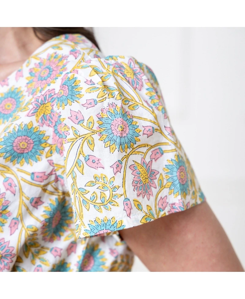 Hope & Henry Women's Organic Short Sleeve Split Neck Tiered Dress