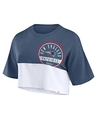 Fanatics Women's Navy/White New England Patriots Boxy Color Split Cropped T-Shirt