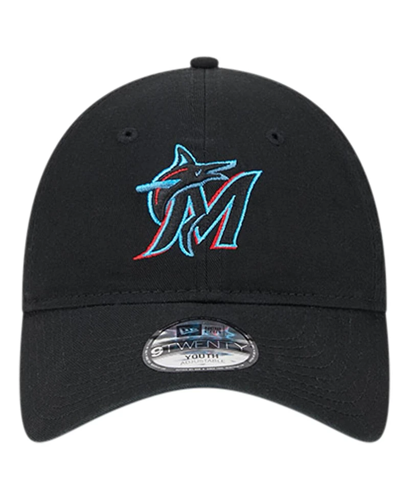 New Era Big Boys and Girls Black Miami Marlins Team Color 9TWENTY Adjustable Hat