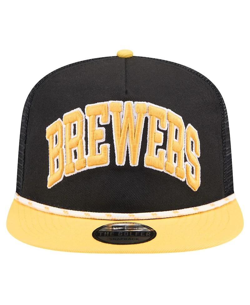 New Era Men's Black Milwaukee Brewers Throwback Meshback Golfer Hat
