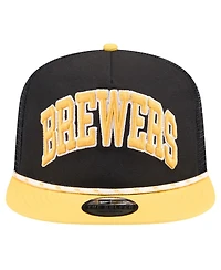 New Era Men's Black Milwaukee Brewers Throwback Meshback Golfer Hat