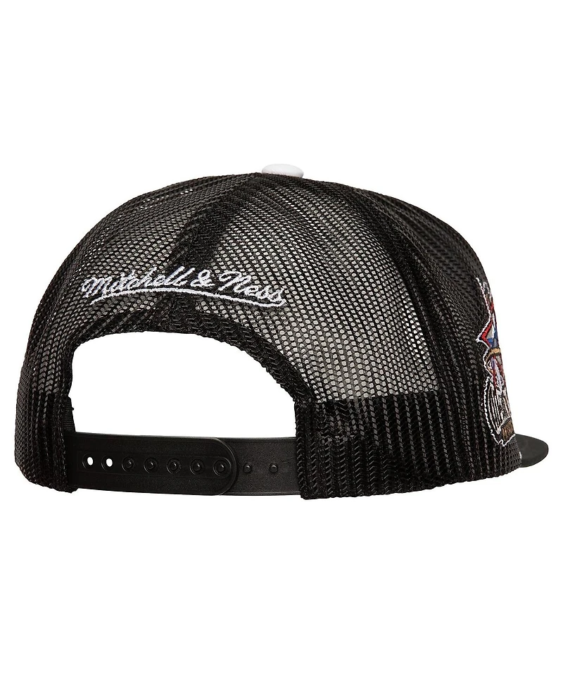 Mitchell & Ness Men's Black Philadelphia 76ers Roper Meshback Trucker Snapback Hat