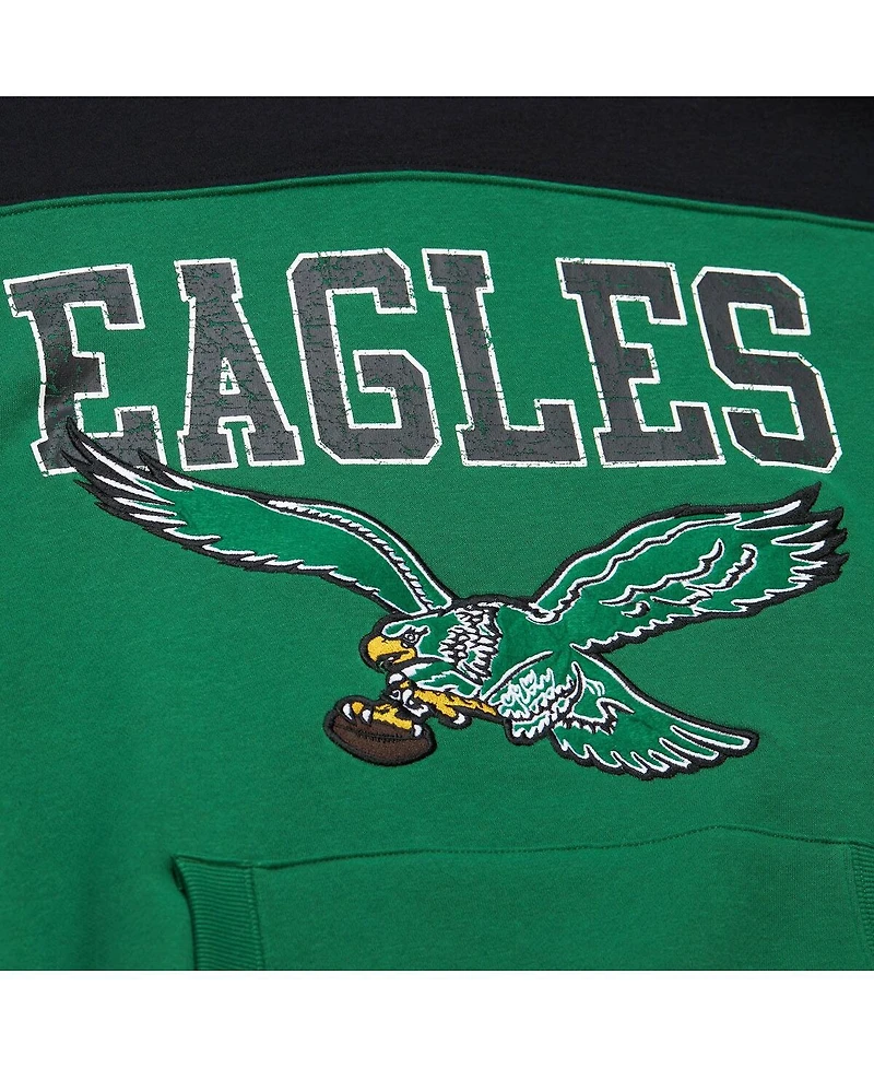 Mitchell & Ness Men's Kelly-Green Philadelphia Eagles Off Field vintage-like Logo Short Sleeve Pullover Hoodie