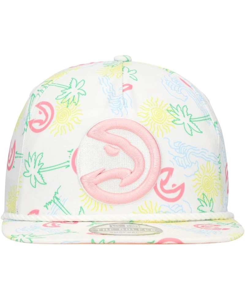 New Era Men's White Atlanta Hawks Palm Trees and Waves Golfer Adjustable Hat