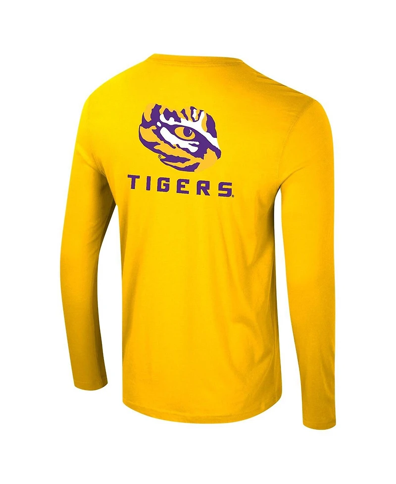 Colosseum Men's Gold Lsu Tigers Logo Lockup 3-Hit Active Blend Long Sleeve T-Shirt