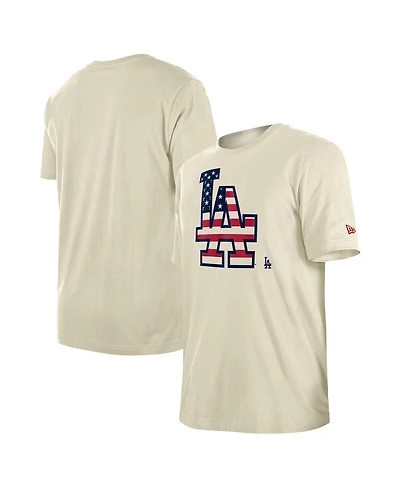 New Era Men's Cream Los Angeles Dodgers 4th of July Flag Fill T-Shirt