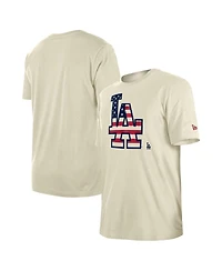 New Era Men's Cream Los Angeles Dodgers 4th of July Flag Fill T-Shirt
