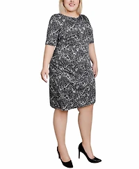 Ny Collection Plus Size Elbow Sleeve Side Pleat Dress