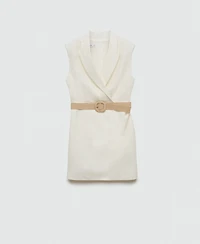 Mango Women's Belt Linen Dress