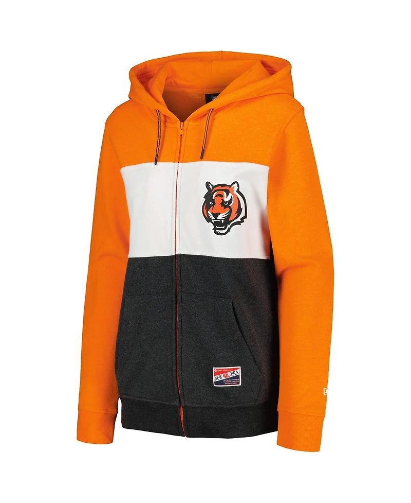 New Era Women's Orange Cincinnati Bengals Color-Block Full-Zip Hoodie