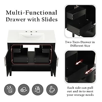 36" Black Bathroom Vanity with Sink, Mdf Cabinet with Doors & Drawers