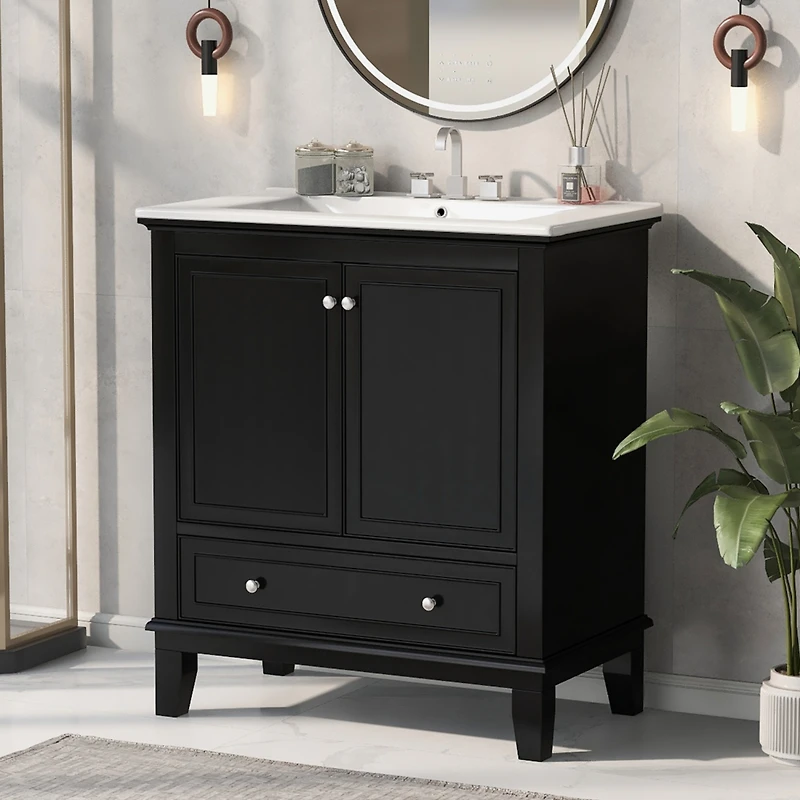Streamdale 30" Vanity with Sink, Solid Wood & Mdf Cabinet, Doors & Drawer