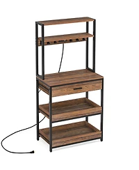 Tribesigns Bakers Rack with Power Outlets, 5-Tier Kitchen Storage Shelf, Microwave Oven Stand with Drawer, Kitchen Rack with 6 Hooks