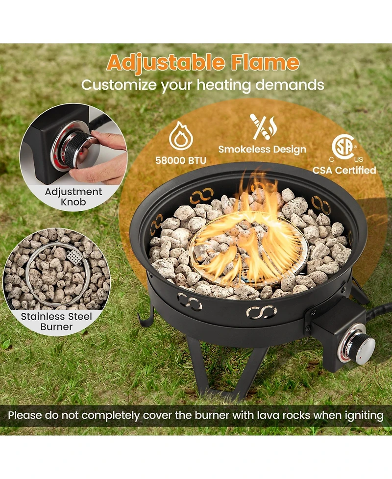 Slickblue 17 Inch Portable Gas Fire Pit with Folding Legs and Removable Grill for Camping-Black
