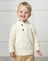 Hope & Henry Baby Boys Organic Mock Neck Cable Sweater with Buttons