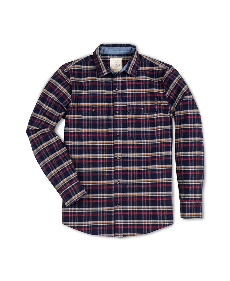 Hope & Henry Mens' Organic Long Sleeve Flannel Double Pocket Button Down Shirt