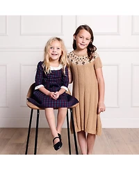 Hope & Henry Big Girls Short Sleeve Fair Isle Cable Sweater Dress