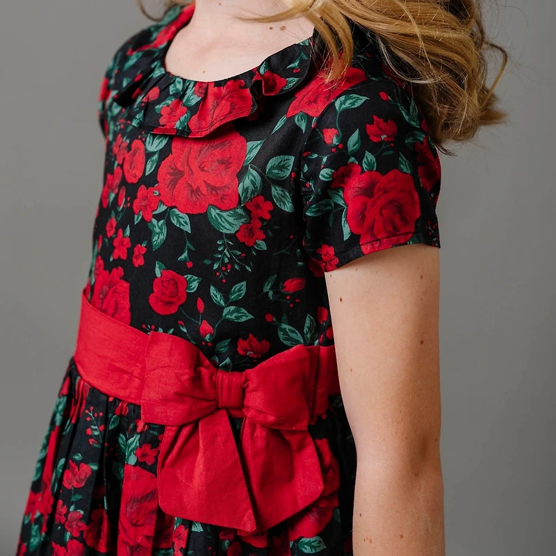 Hope & Henry Little Girls Short Sleeve Ruffle Collar Party Dress with Bow, Toddler|Child